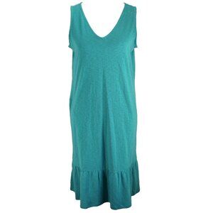 J Jill Flounced Hem Double V Neck Knit Dress Womens Size S Tall Teal Sleeveless